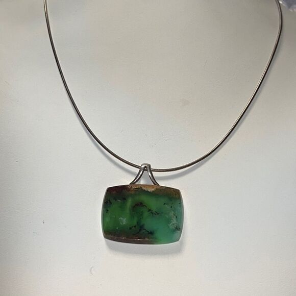 Natural Chrysoprase Sterling Silver Snake Chain Necklace - Picture 1 of 12